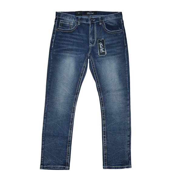 True Luck Slim Fit Jeans Dark Wash Denim Men's Size 34x30 Thick Stitch BKE NWT - Picture 2 of 8